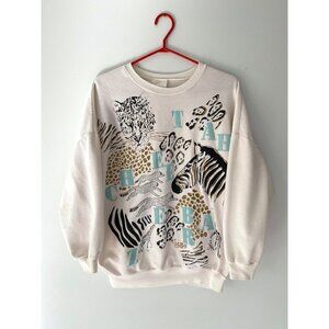 80s vintage animal tiger nature graphic puff print pullover crewneck sweatshirt